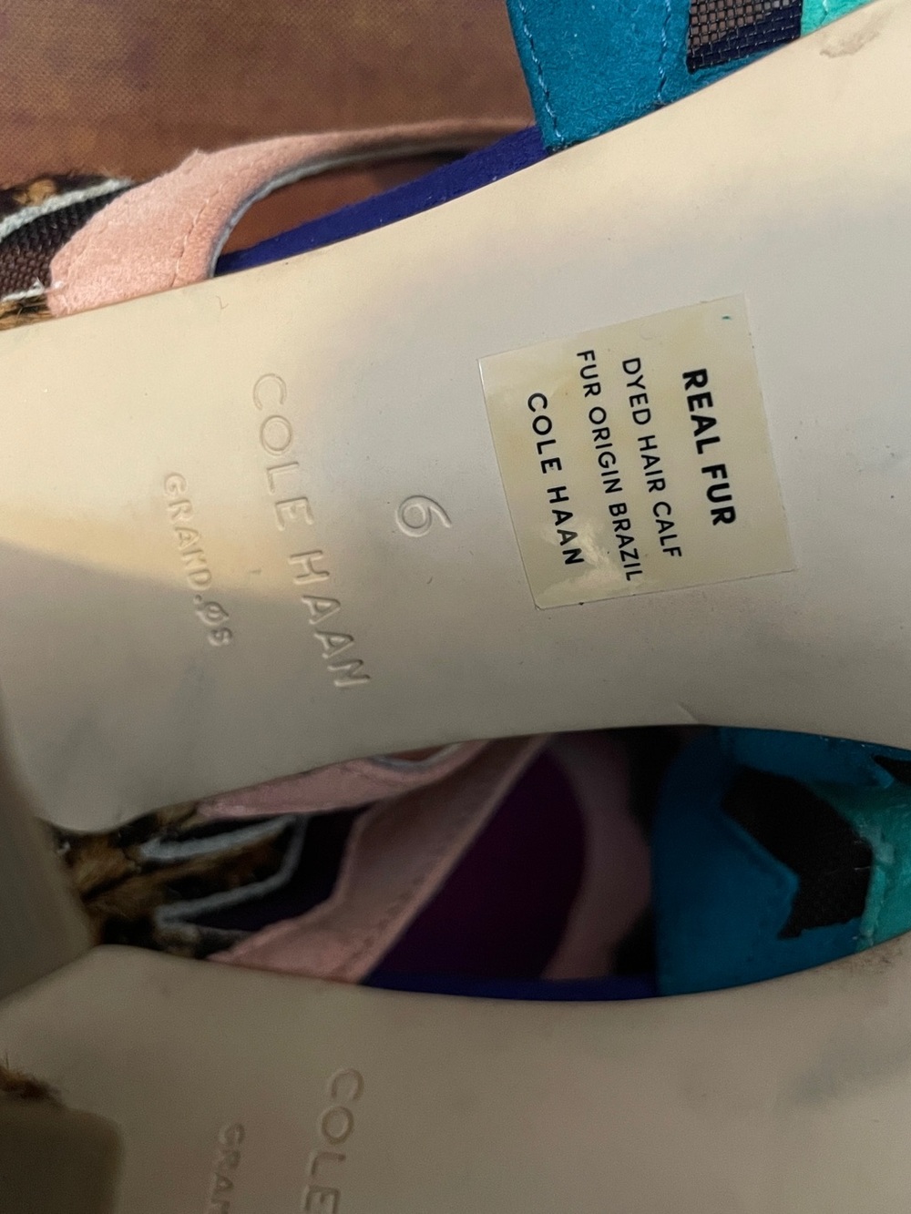Cole Haan Amelia Haircalf Leopard Multicolor Suede Block High Heel Sandals 6B - Picture 9 of 12
